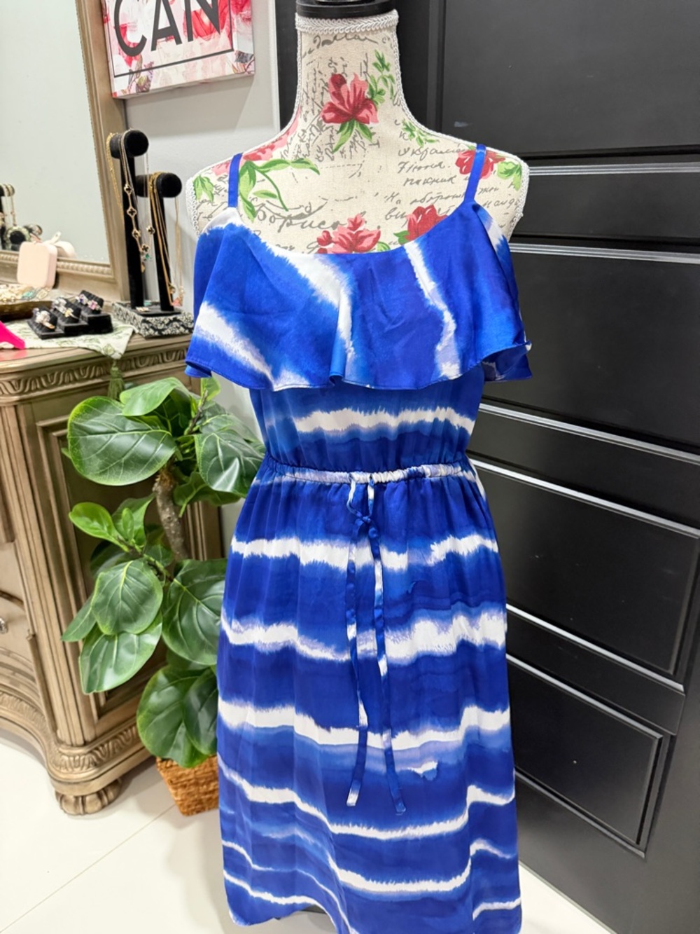 Express Blue and White Tie-Dye Dress
